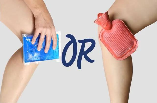 Cold gel pack vs hot water bottle applied to knee — hot or cold compression therapy